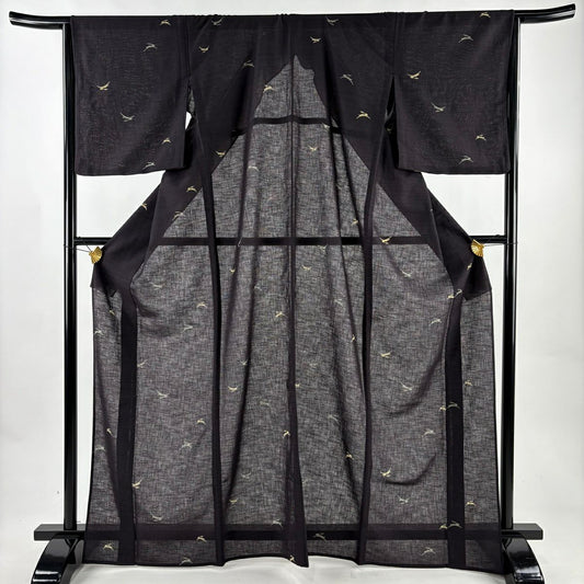 【美品】 小紋 身長169cm 袖長66.5cm M 薄物 大和 兔子 深紫 純蠶絲 名品級