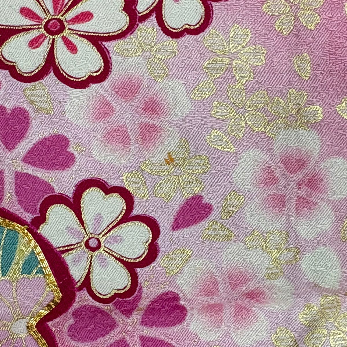 振袖禮服 身長178.5cm 袖長69.5cm L 雙層 櫻花 雪輪 金絲 金銀彩 粉紅 純蠶絲 名品級