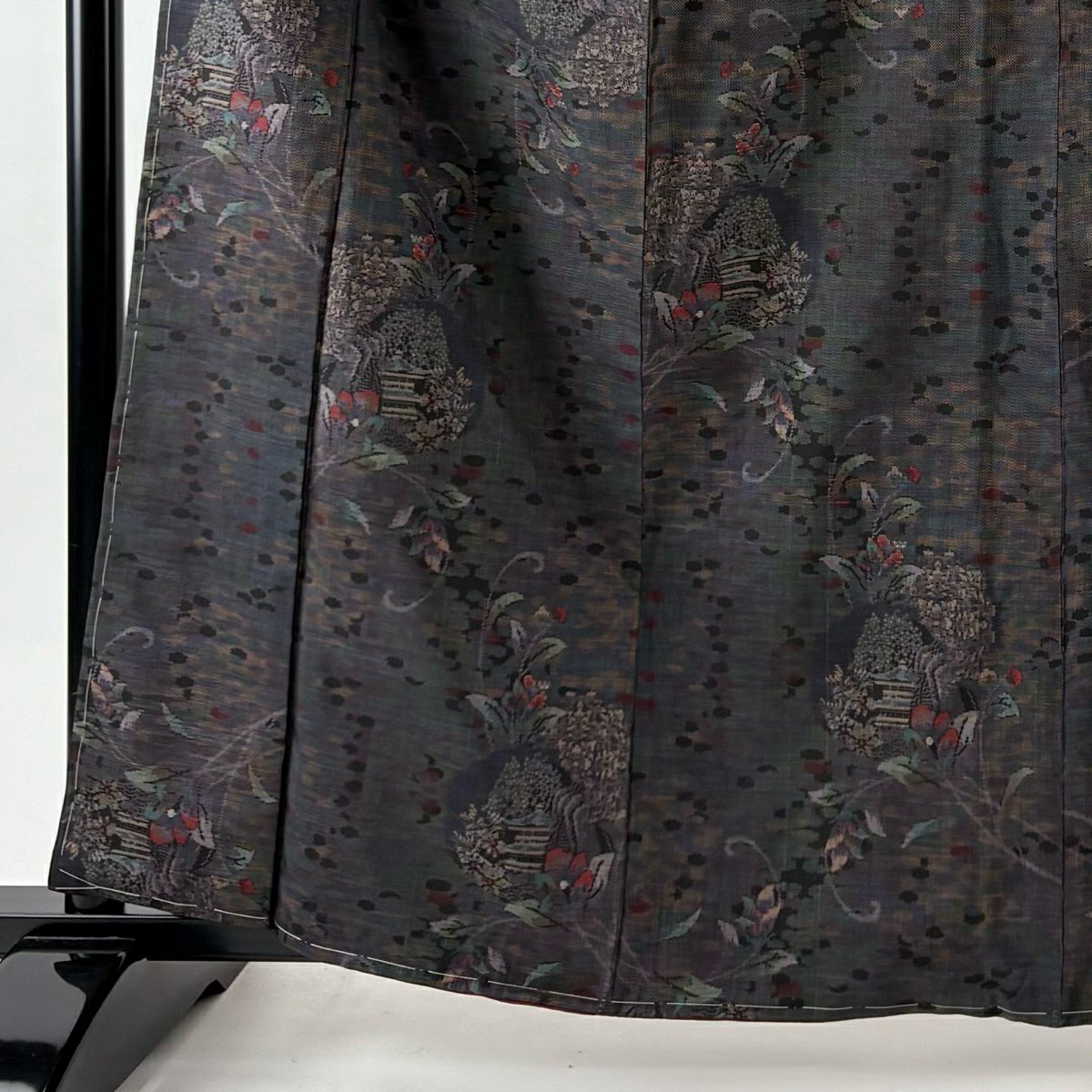 【美品】 紬織 身長162cm 袖長66cm M 雙層 建物 草花紋紋 茶紫 純蠶絲 名品級