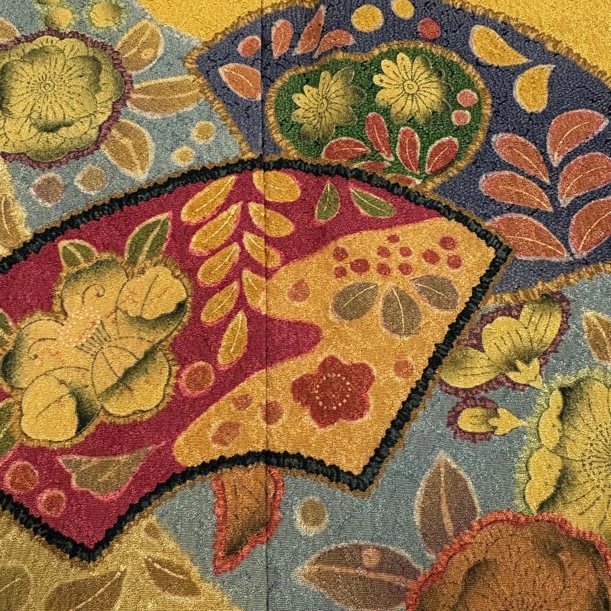 【美品】訪問服 身長152.5cm 袖長63.5cm S 雙層 落款あり 扇子面 辻花染圖案 染分 からし色 純蠶絲 名品級