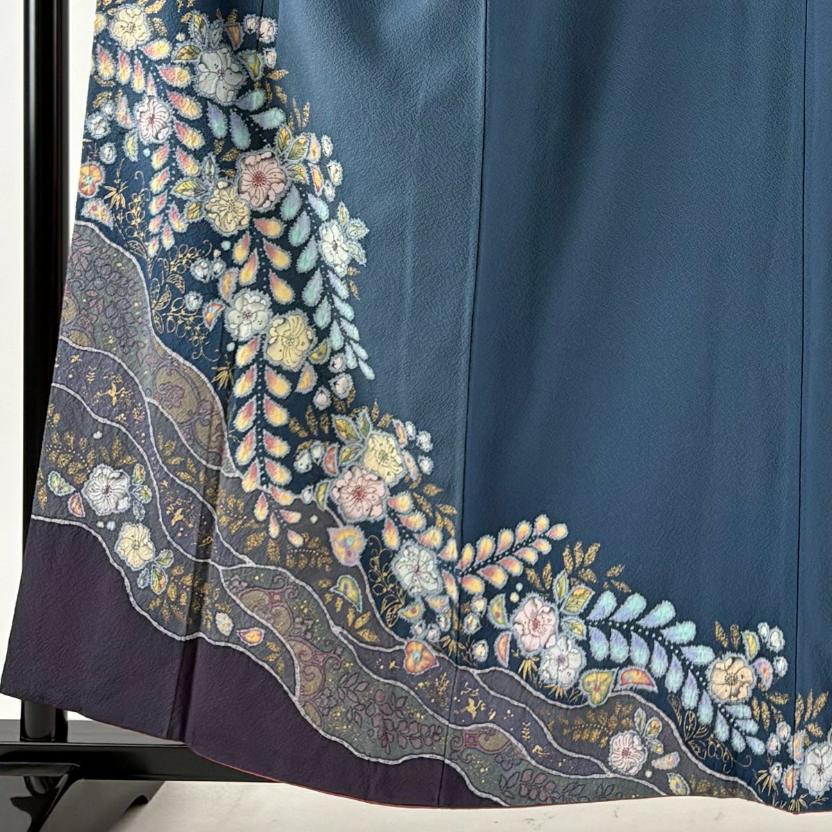 付下 身長159.5cm 袖長64cm M 雙層 翠山工房 大和 落款あり 辻花染 金銀彩 青灰 純蠶絲 名品級