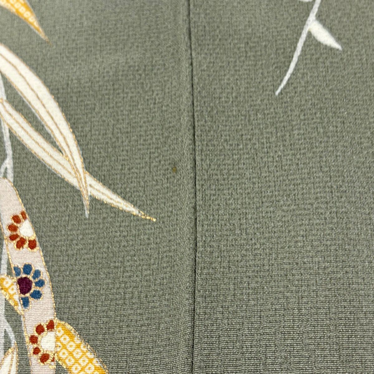 訪問服 身長160cm 袖長65cm M 單層 柳花刺繡 金絲 灰綠 純蠶絲 名品級