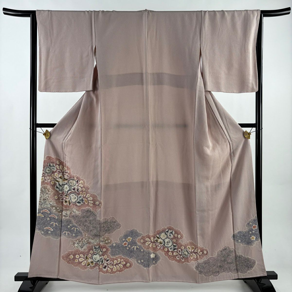 色留袖禮服 身長161cm 袖長65.5cm M 雙層 辻花染 雲紋 淺粉色 純蠶絲 名品級