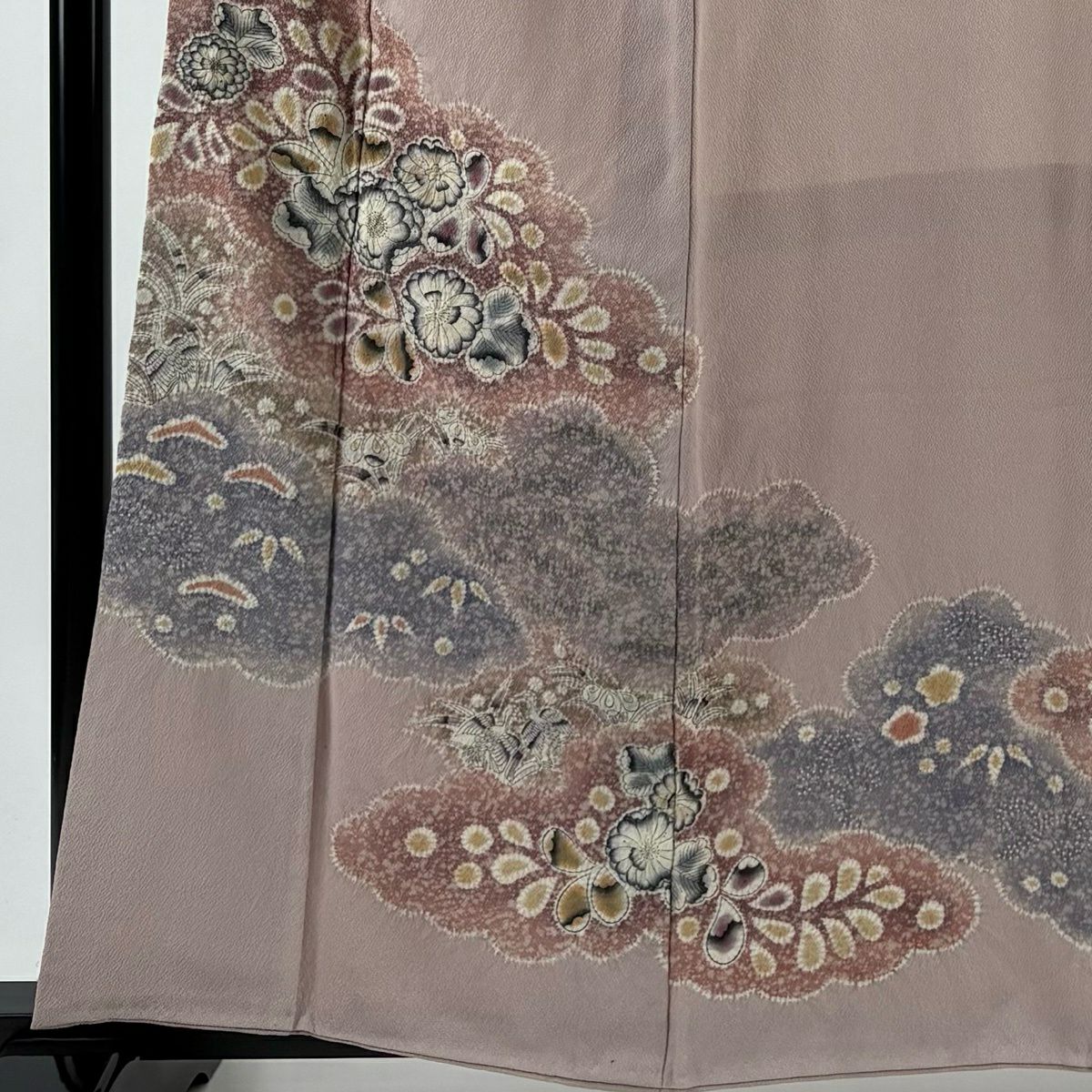 色留袖禮服 身長161cm 袖長65.5cm M 雙層 辻花染 雲紋 淺粉色 純蠶絲 名品級