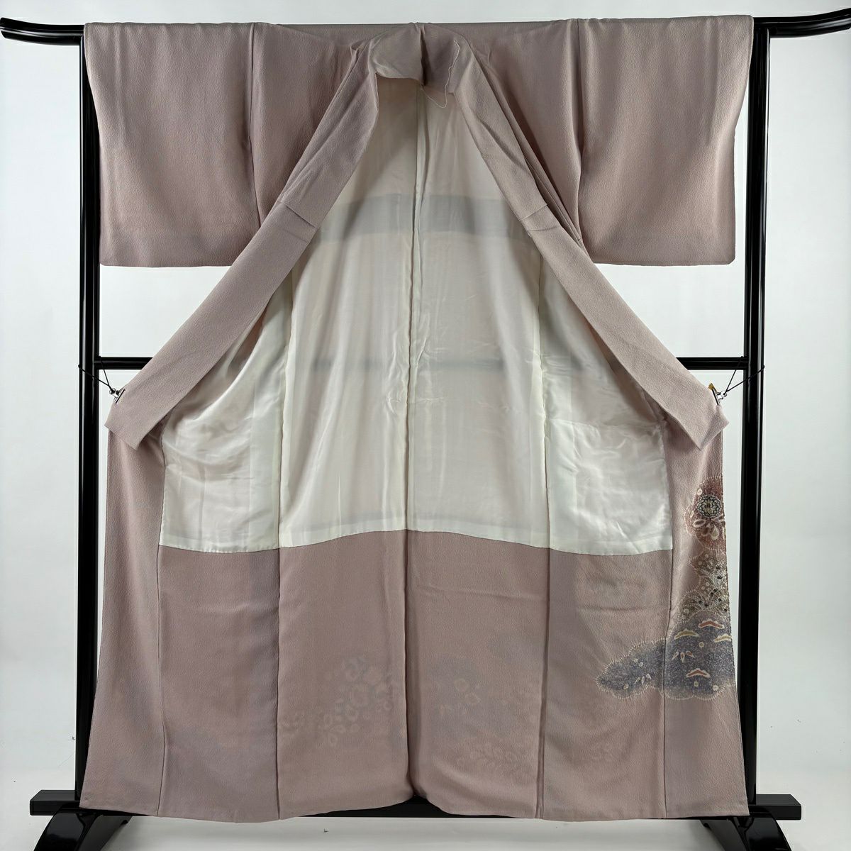 色留袖禮服 身長161cm 袖長65.5cm M 雙層 辻花染 雲紋 淺粉色 純蠶絲 名品級