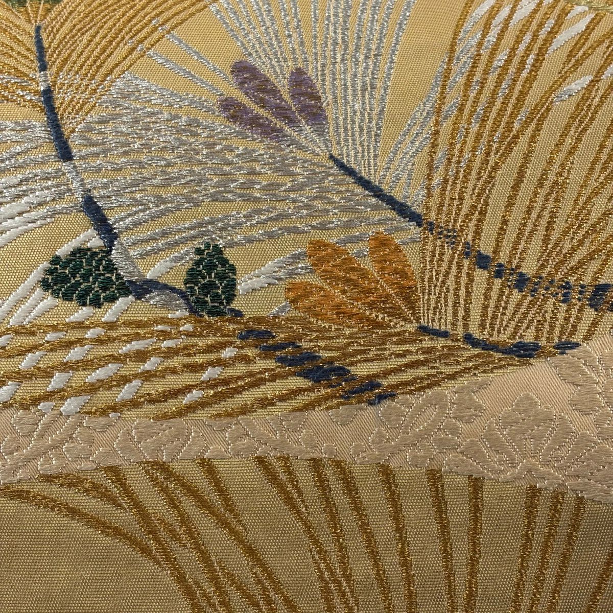 袋帶 秀品級 鈴乃屋 松樹梅花鉢文 花菱 金銀糸 唐織 淺茶 六通 純蠶絲