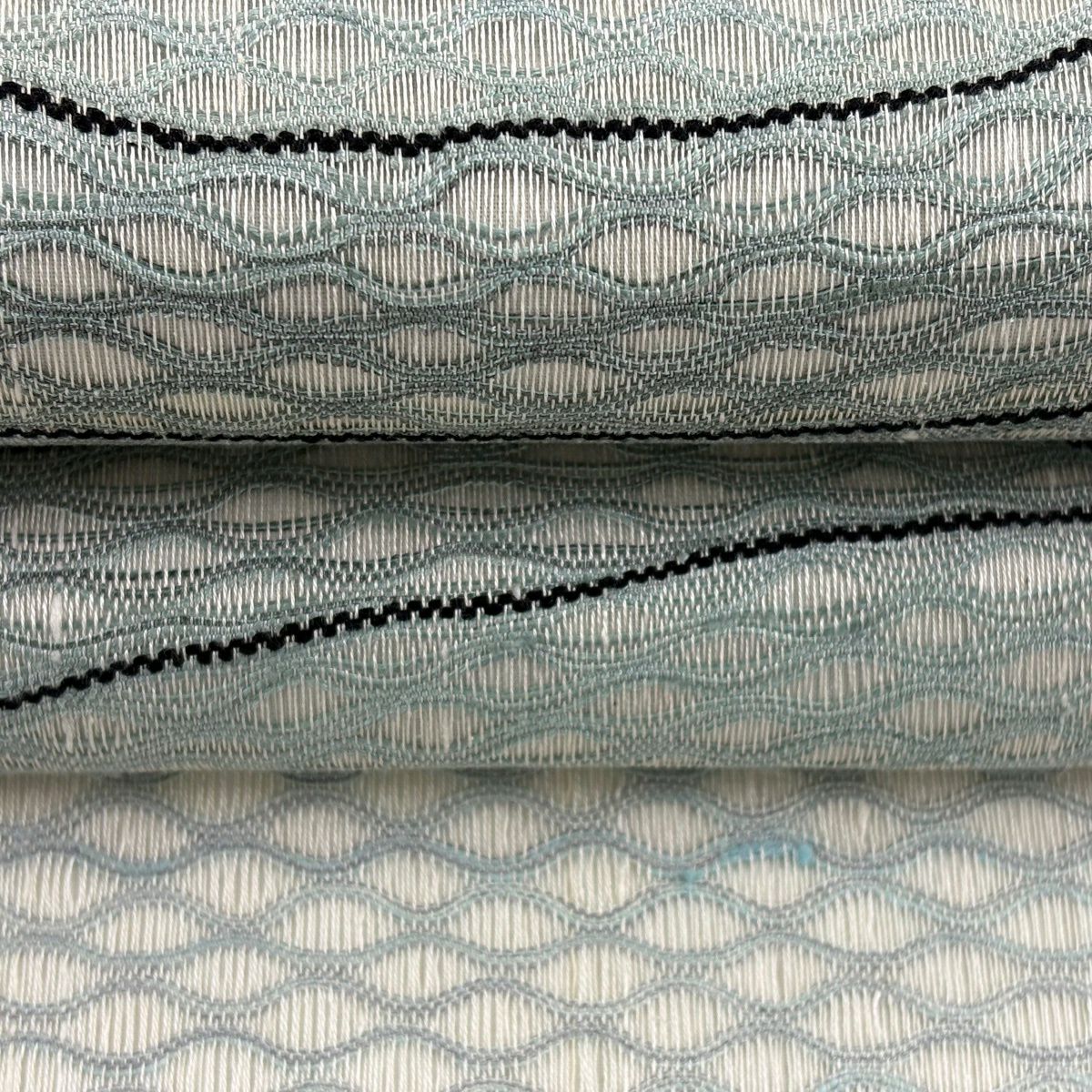 【美品】 袋帶 秀品級 波紋 斜條刺繡 灰綠色 大鼓圖案 純蠶絲