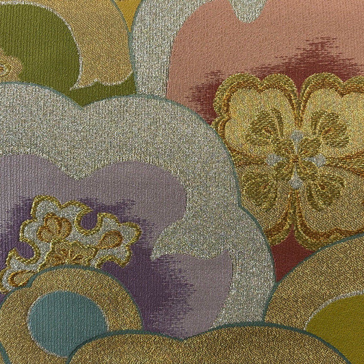 【美品】 袋帶 秀品級 華紋 花 金銀彩 山吹 深黃 六通 純蠶絲