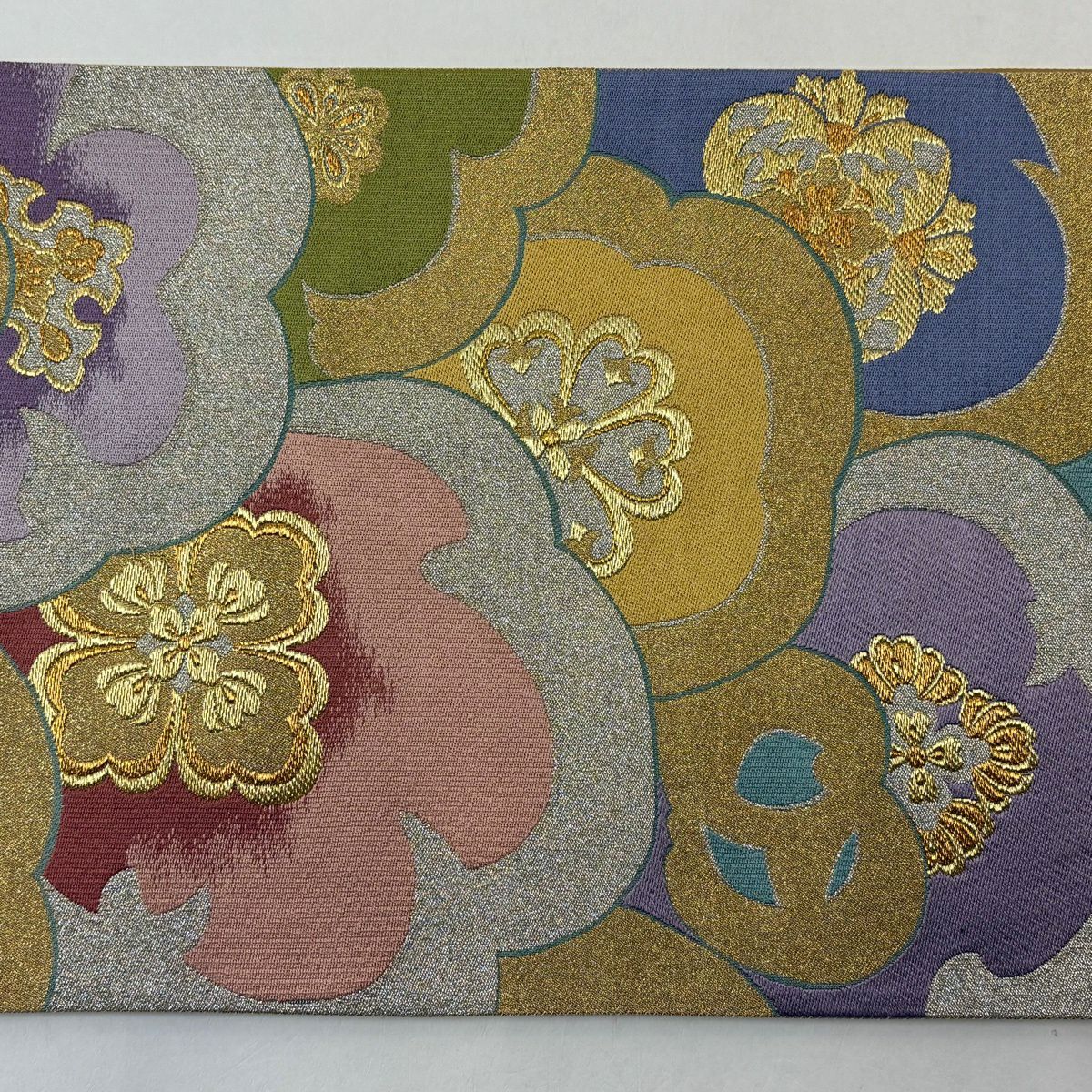 【美品】 袋帶 秀品級 華紋 花 金銀彩 山吹 深黃 六通 純蠶絲