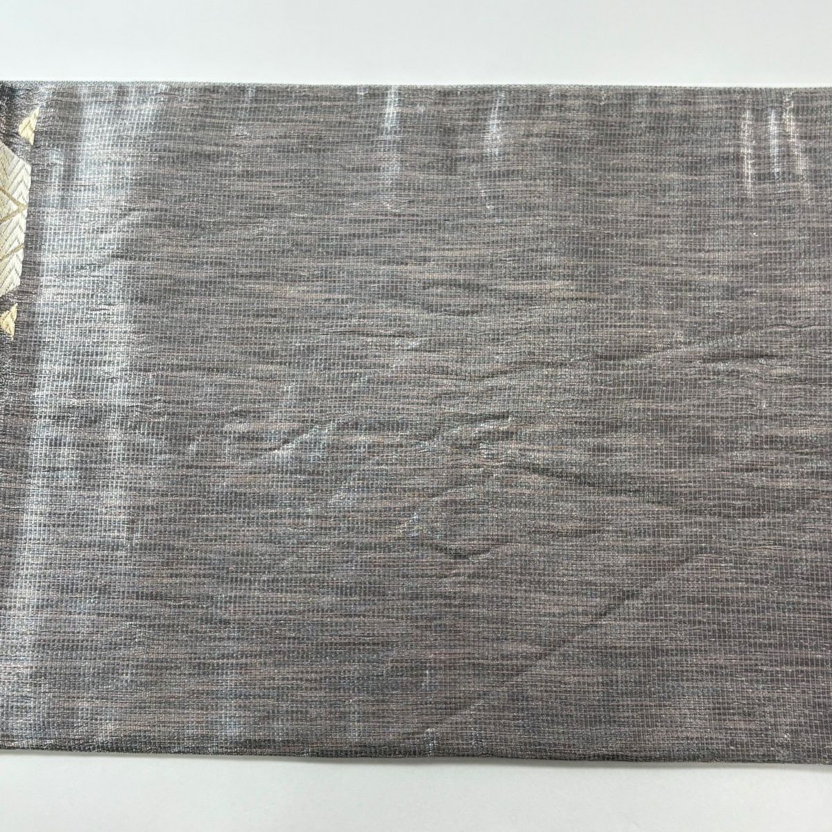 【美品】 袋帶 秀品級 草花紋紋 菱形 金銀彩 唐織 灰色 六通 純蠶絲