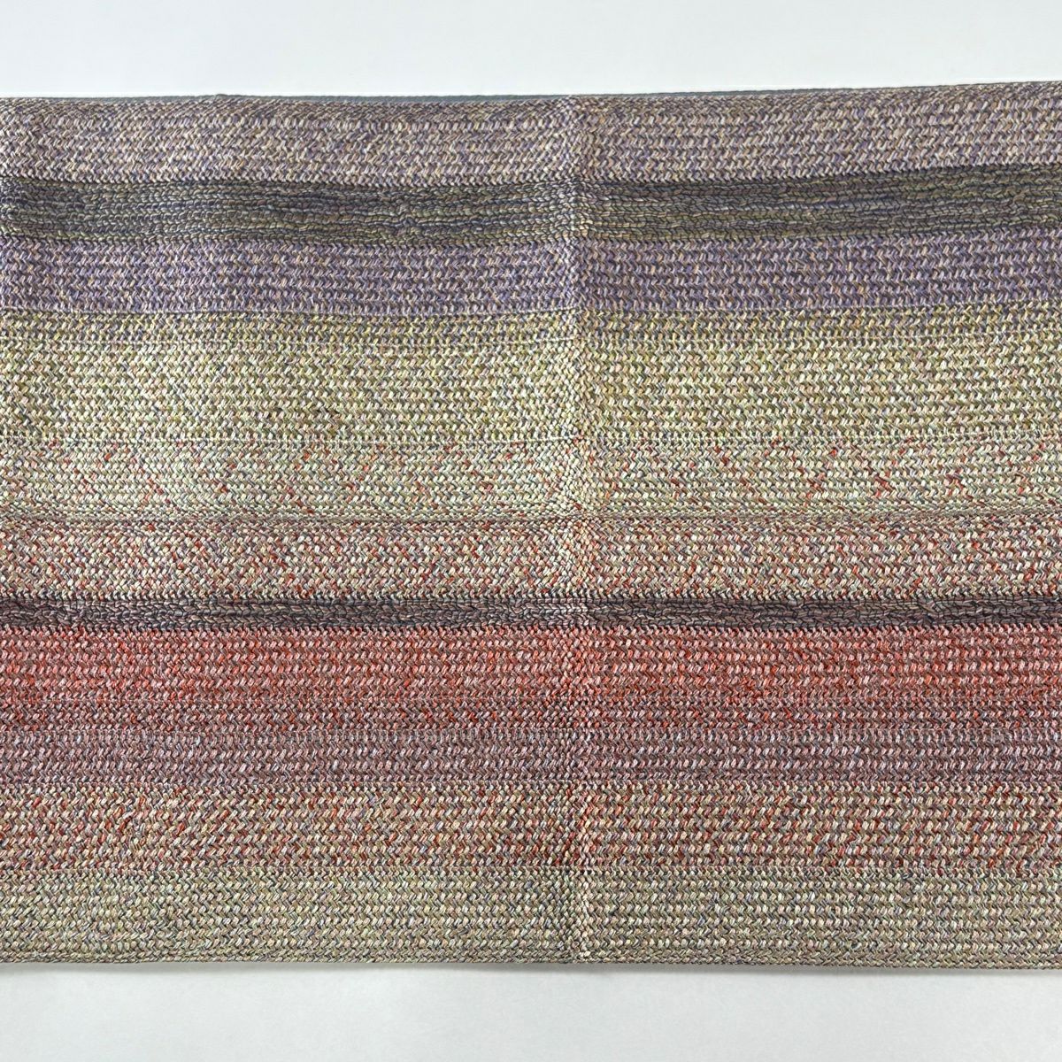 【美品】 袋帶 優品級 條紋 灰綠 全通 純蠶絲