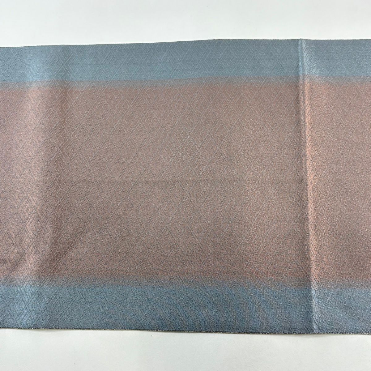 【美品】 袋帶 優品級 條紋 灰綠 全通 純蠶絲