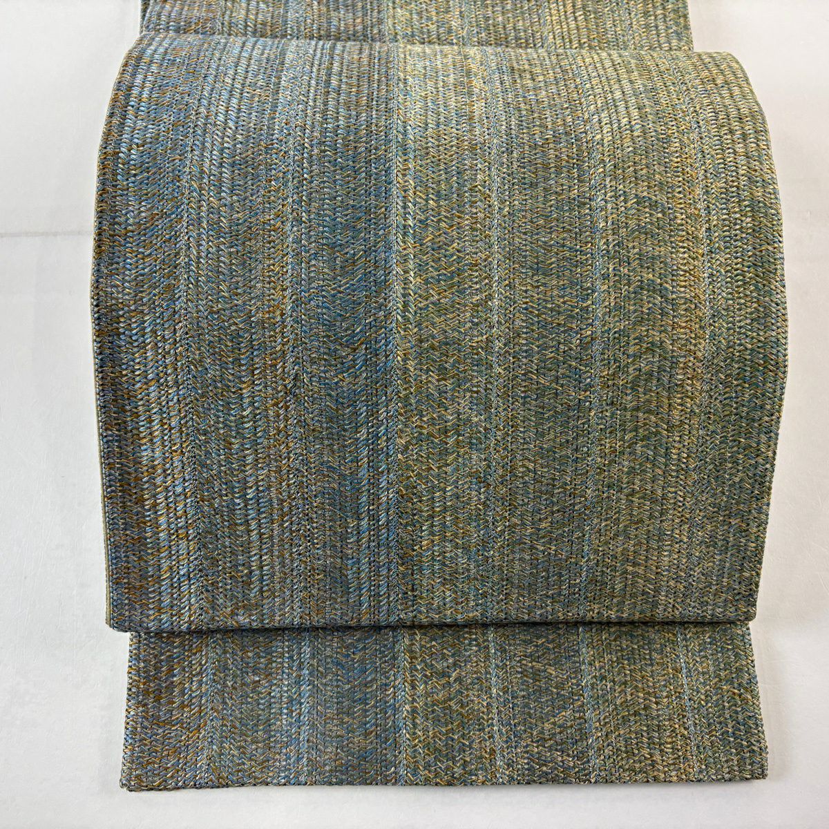 【美品】 袋帶 秀品級 縞 青綠 全通 純蠶絲