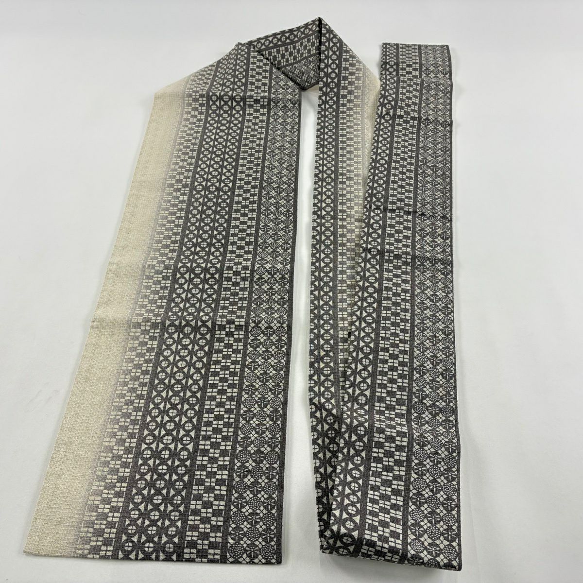 【美品】名古屋帶 優品級 條紋 蜻蜓 灰茶 純蠶絲