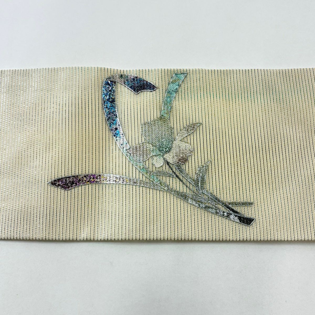 【美品】 名古屋帶 秀品級 夏帶 絽 草花紋 螺鈿 金銀彩 奶油色 純蠶絲