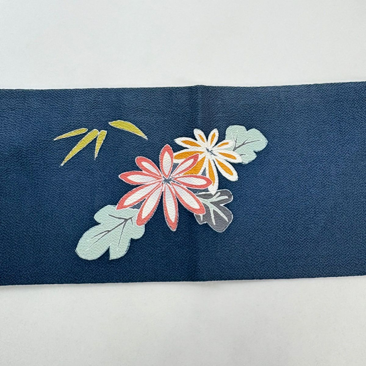 名古屋帶 秀品級 附有落款 菊花花 竹子子 絞織 深藍 純蠶絲