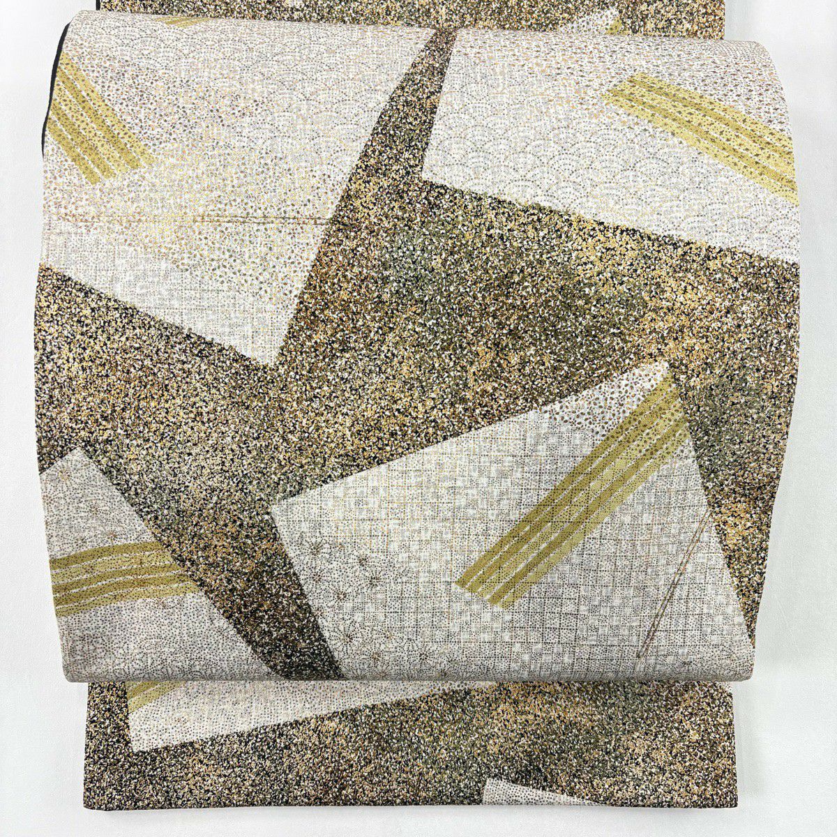 【美品】 袋帶 秀品級 色紙 青海波 金銀彩 金茶 全通 純蠶絲