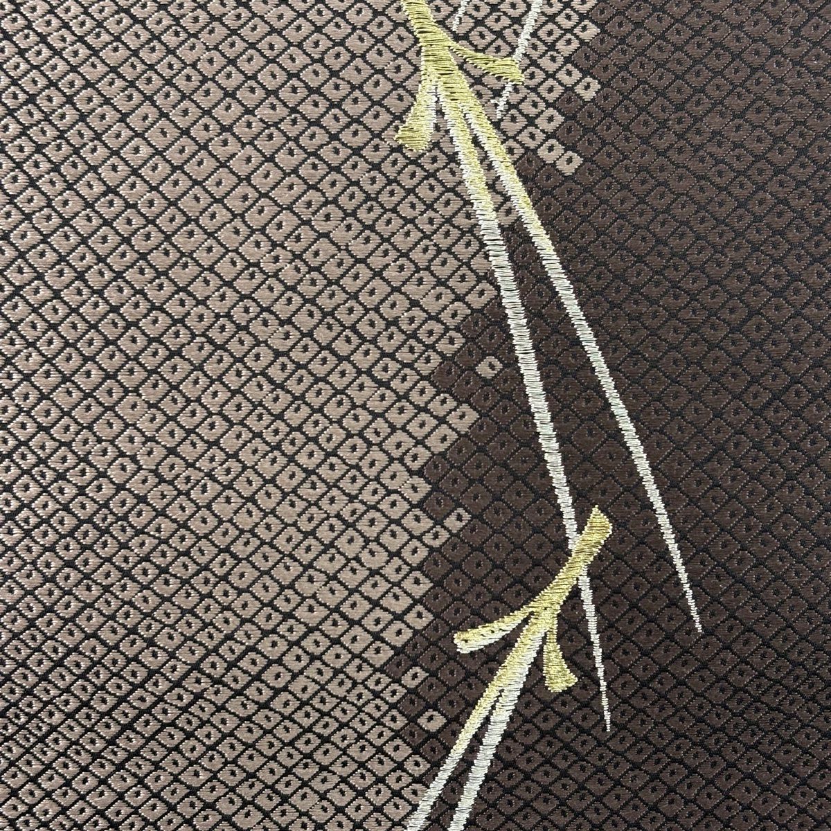 【美品】 袋帶 秀品級 松樹葉 疋田 金銀絲 刺繡 薄小豆 六通 純蠶絲
