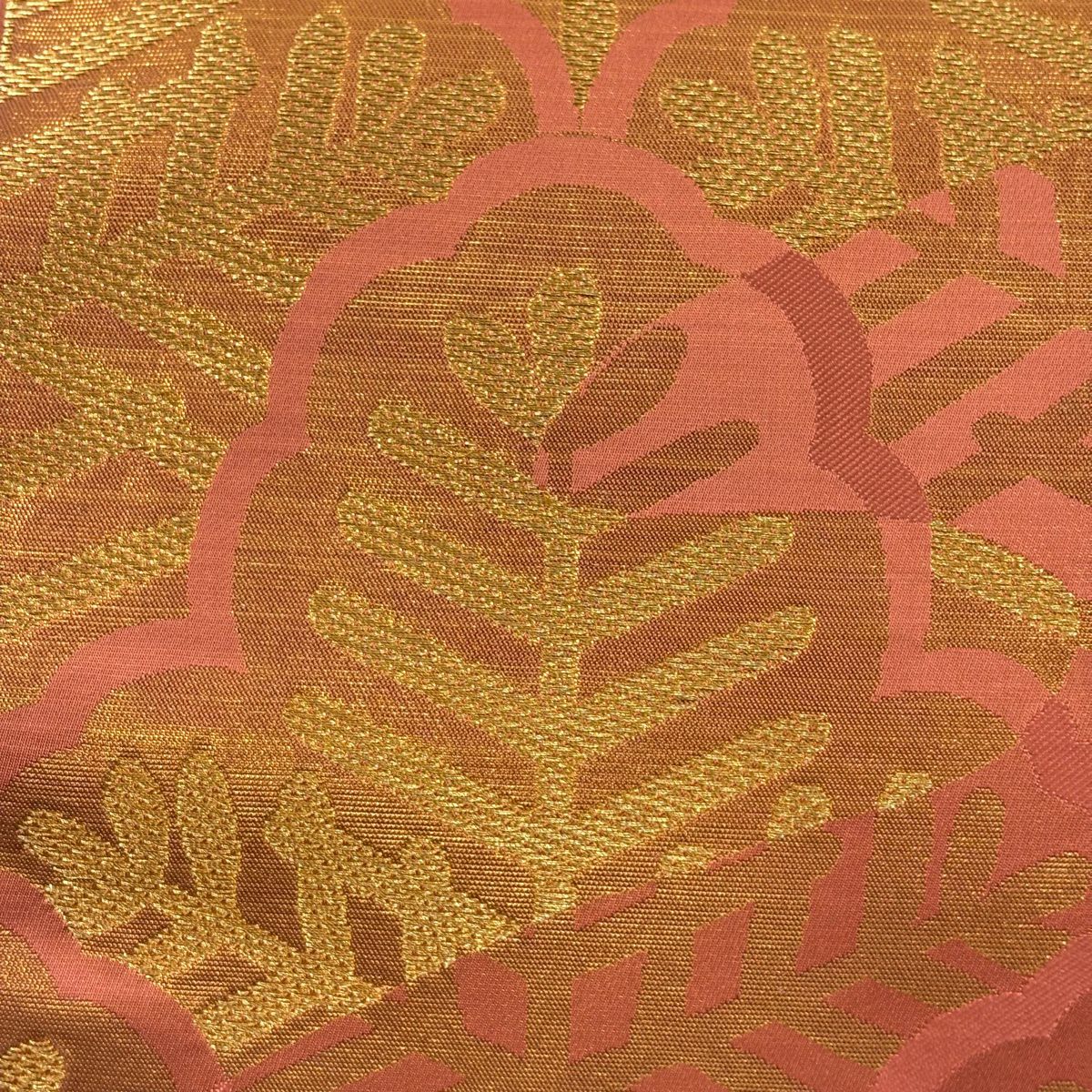 袋帶 秀品級 川島織物 落款 樹木 金絲 金金箔 深粉色 六通 純蠶絲