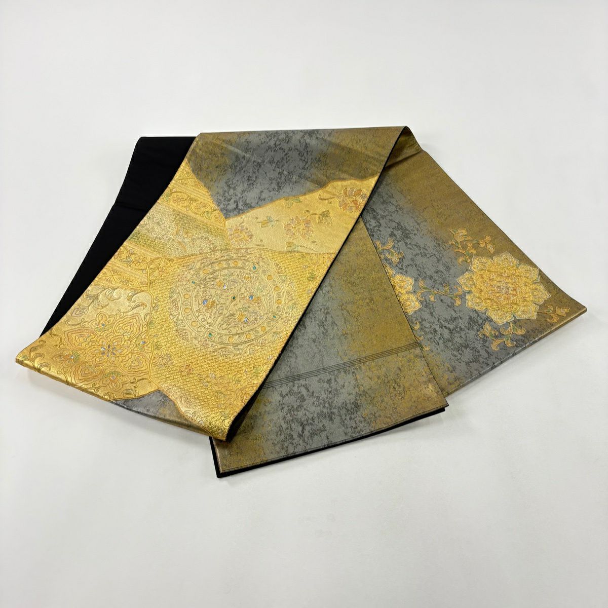 【美品】 袋帶 秀品級 關西仕立 雜獵文 華紋 螺鈿 金銀彩 金色 大鼓圖案 純蠶絲