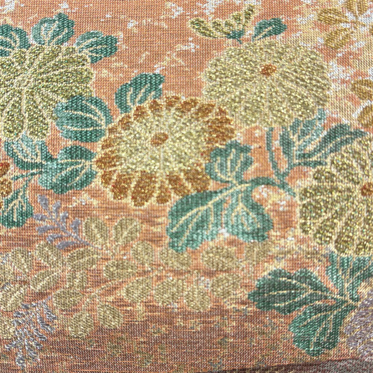 袋帶 秀品級 菊花花 若松樹 金銀絲 金金箔 淺紫 六通 純蠶絲