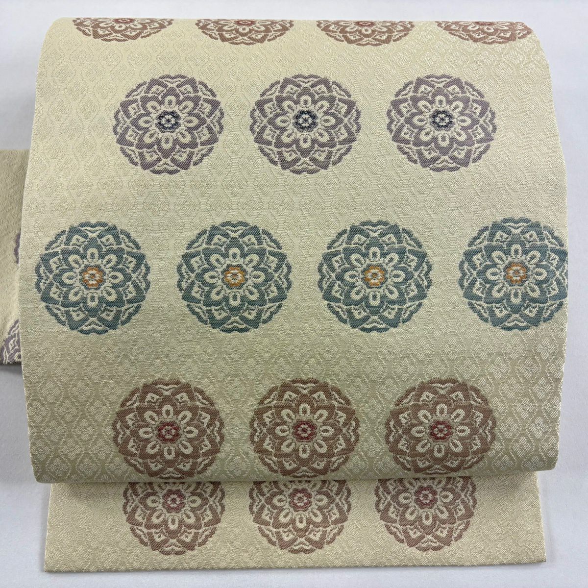 【美品】名古屋帶 秀品級 華紋 米色 純蠶絲