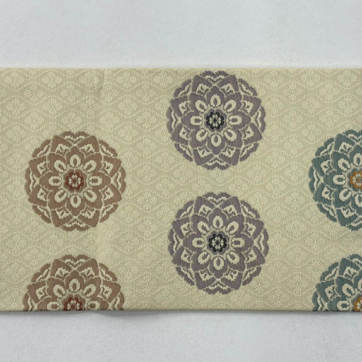 【美品】名古屋帶 秀品級 華紋 米色 純蠶絲