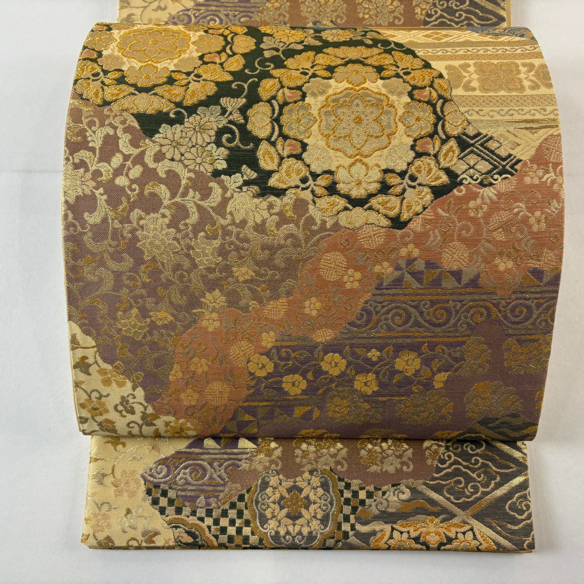 【美品】 袋帶 秀品級 華紋 花鳥 金絲 金金箔 金色 六通 純蠶絲