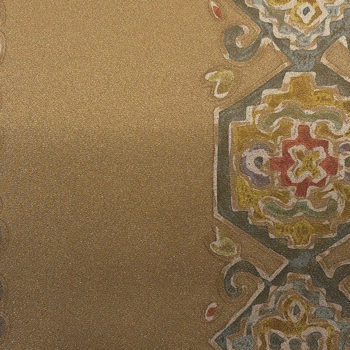 【美品】 袋帶 秀品級 龜甲 幾何學 銀線 茶 六通 純蠶絲