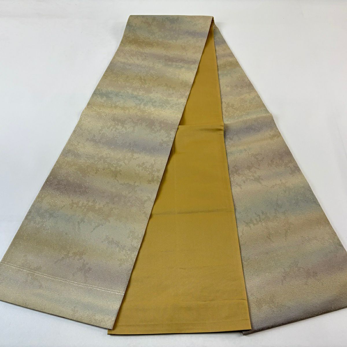 【美品】 袋帶 秀品級 霞 金絲 灰綠 全通 純蠶絲
