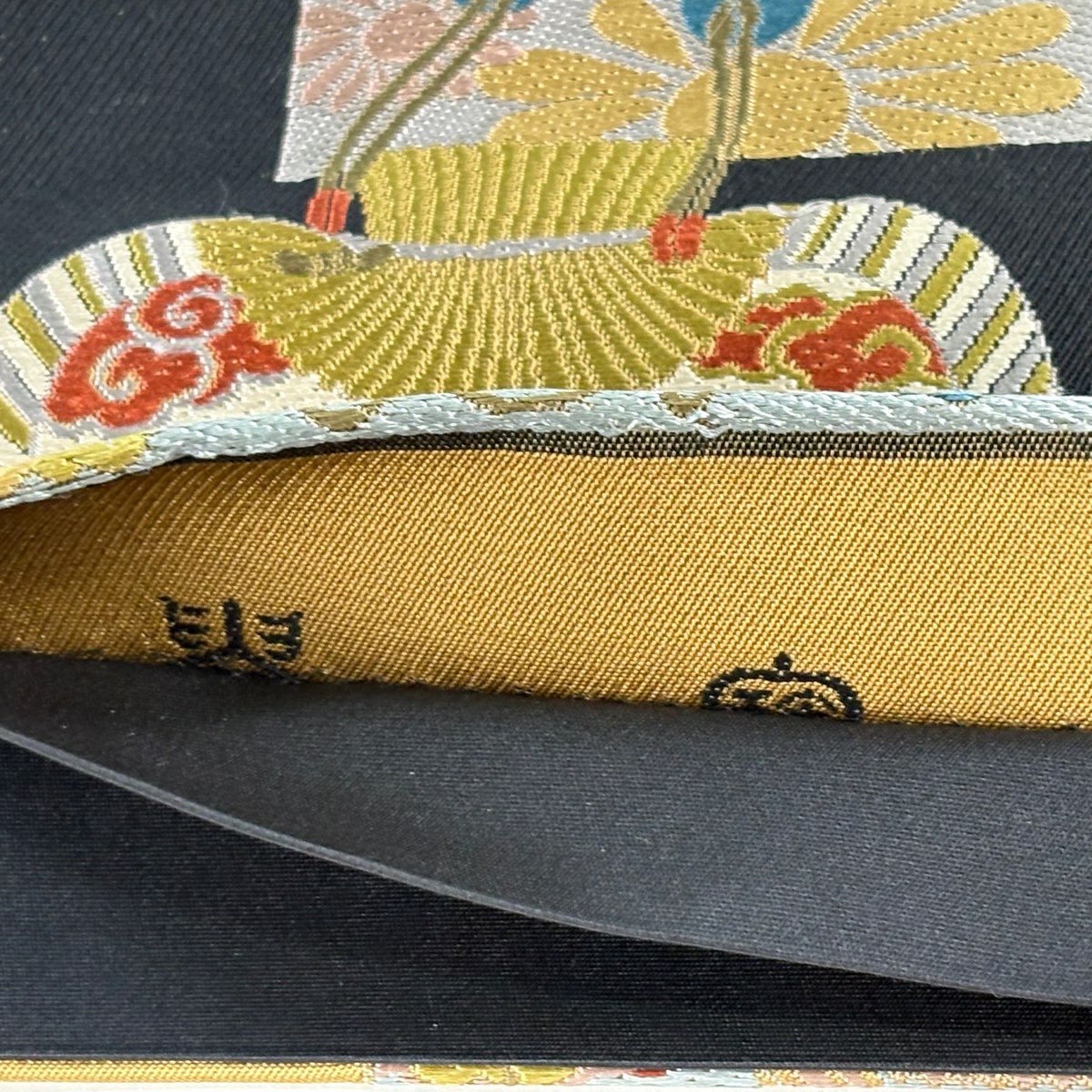 【美品】 袋帶 秀品級 龍 鳳凰 黑 六通 純蠶絲