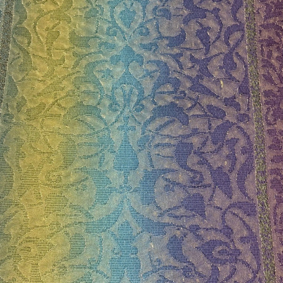 【美品】 袋帶 秀品級 本泥染袋帶 幾何圖案 金通 青綠 六通 純蠶絲