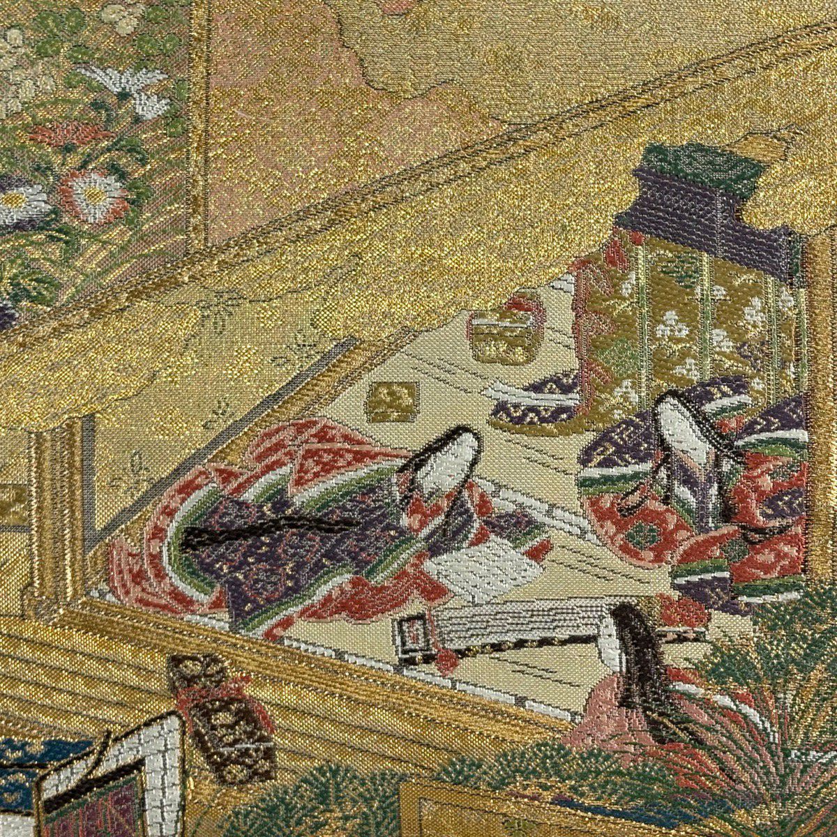 【美品】 袋帶 秀品級 屏風 草花紋紋 金金箔 金純蠶絲
