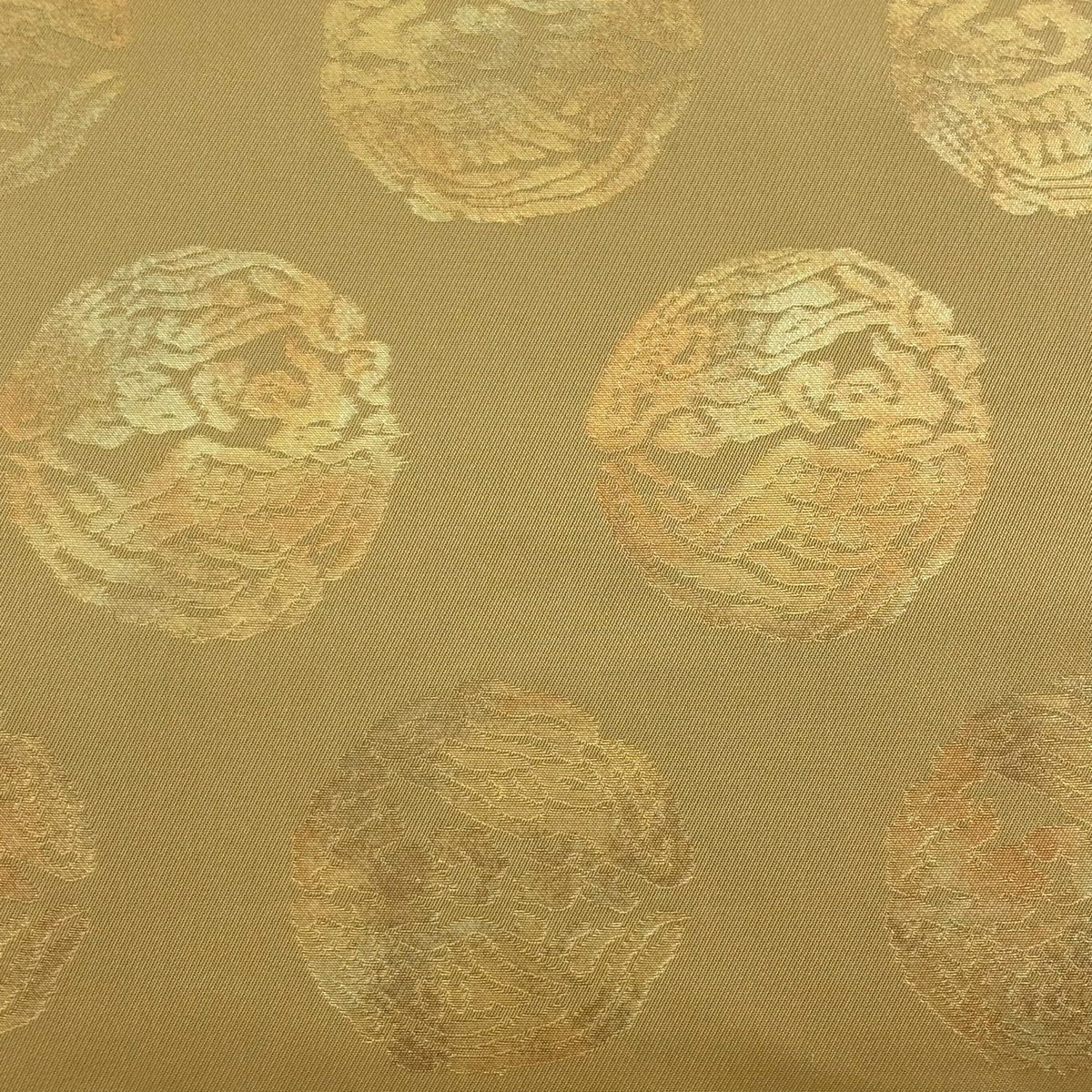 【美品】 名古屋帶 秀品級 關西仕立 向鳥 金金箔 淺黃土 純蠶絲