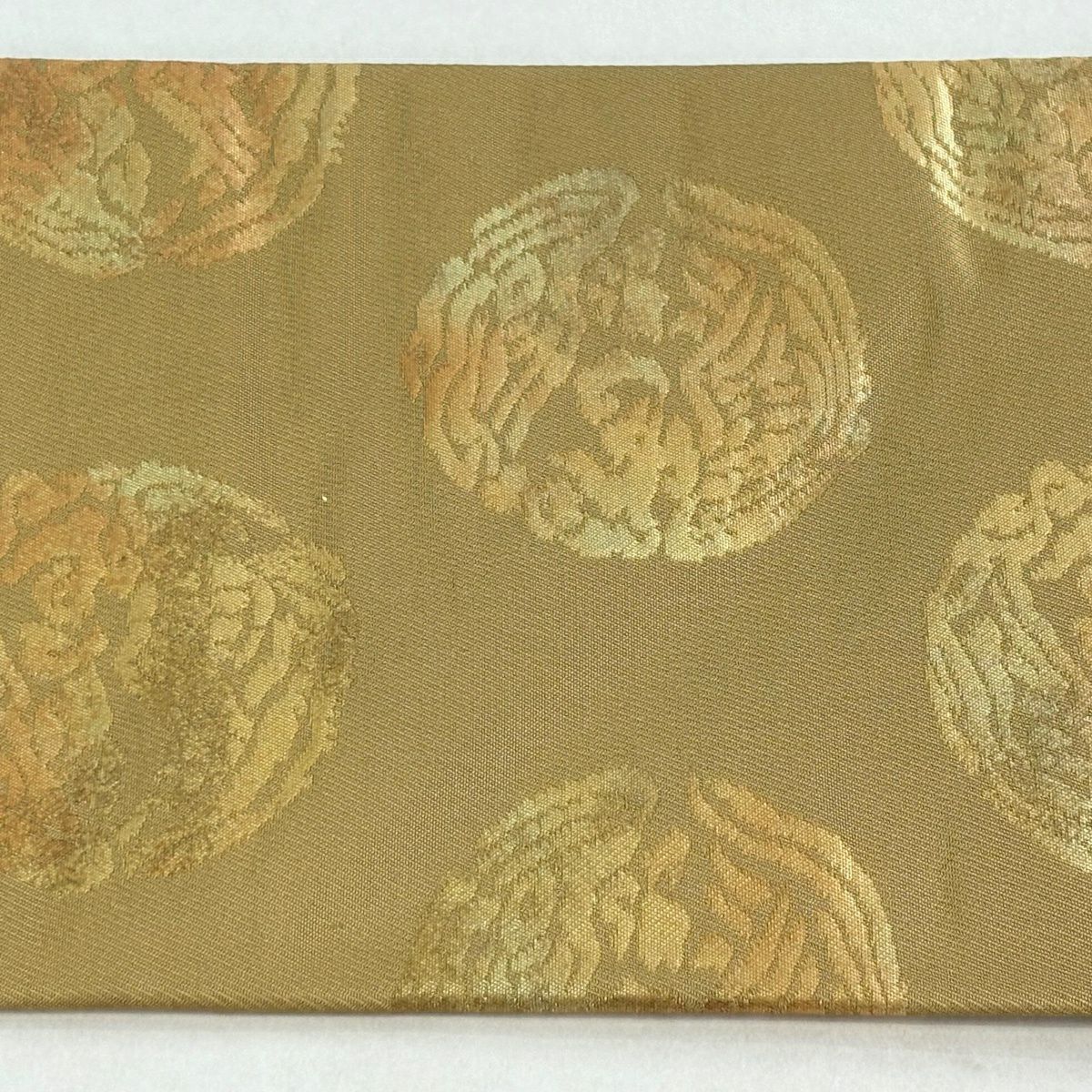 【美品】 名古屋帶 秀品級 關西仕立 向鳥 金金箔 淺黃土 純蠶絲