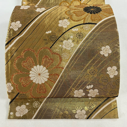 袋帶 秀品級 櫻花 梅花花 金絲 金金箔 金色 全通 純蠶絲