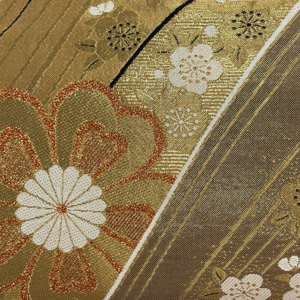 袋帶 秀品級 櫻花 梅花花 金絲 金金箔 金色 全通 純蠶絲