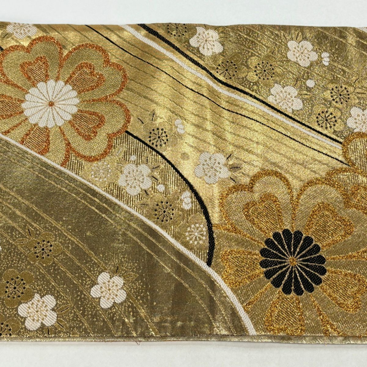 袋帶 秀品級 櫻花 梅花花 金絲 金金箔 金色 全通 純蠶絲