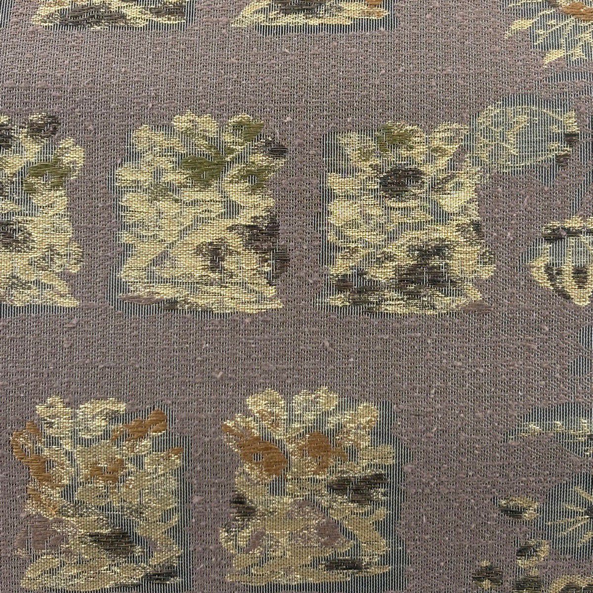 【美品】 袋帶 秀品級 花兔 草花紋 金絲 金金箔 灰紫 六通 純蠶絲