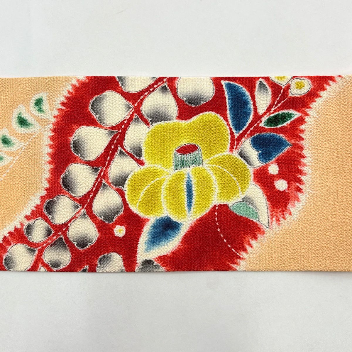 【美品】名古屋帶 秀品級 草花紋紋 縮緬 橙色 純蠶絲