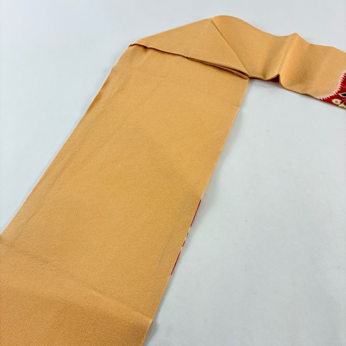 【美品】名古屋帶 秀品級 草花紋紋 縮緬 橙色 純蠶絲