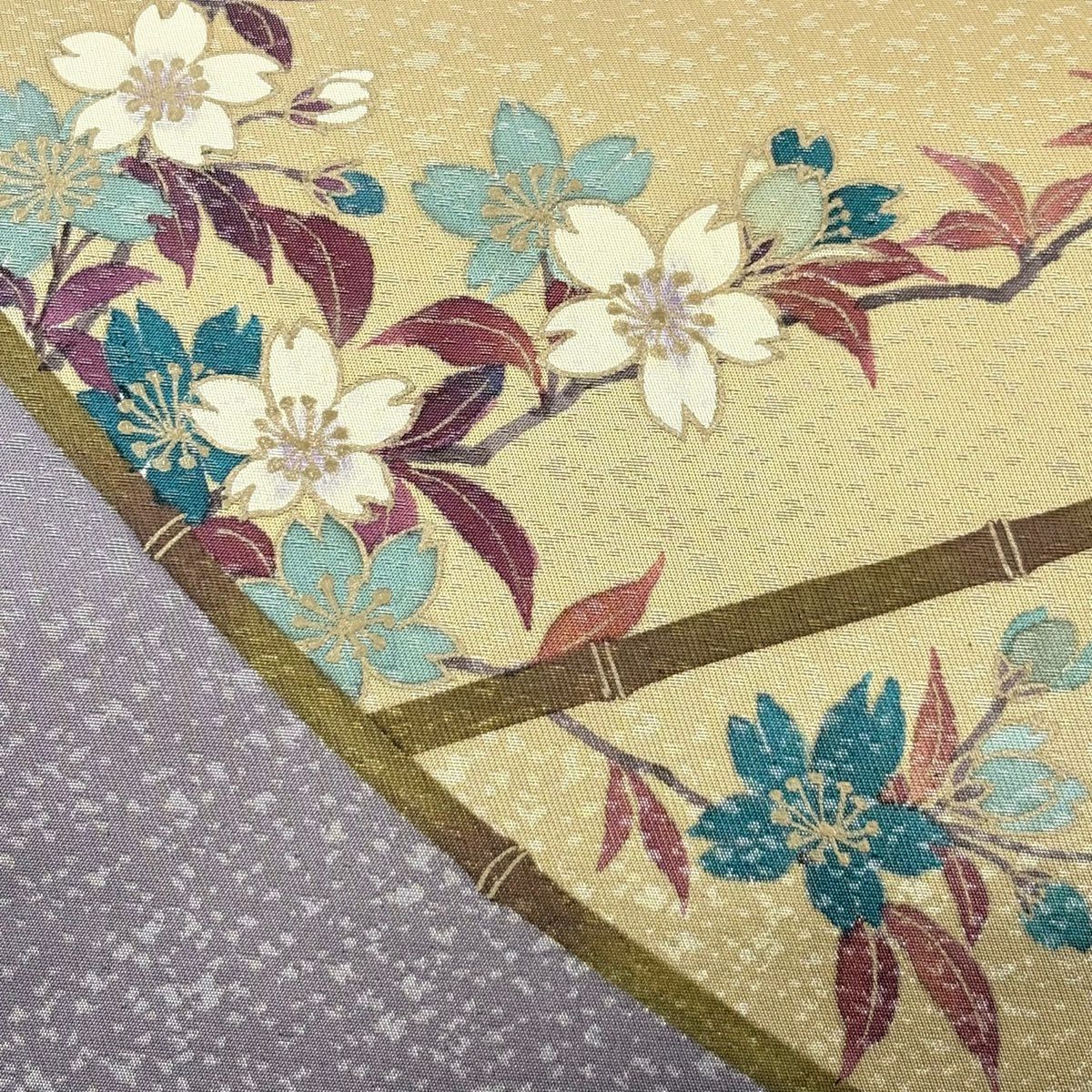 【美品】 袋帶 秀品級 二代目清次郎 落款あり 樱花 金銀彩 金金箔 紫色 お太鼓柄 純蠶絲