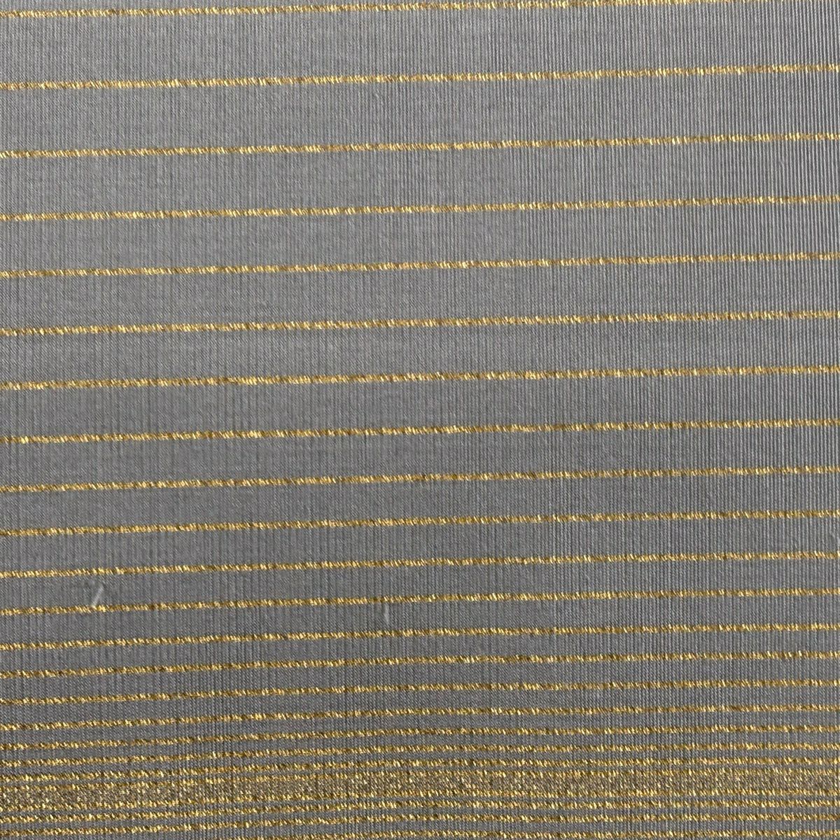 【美品】 袋帶 秀品級 縞 金糸 青灰 全通 純蠶絲