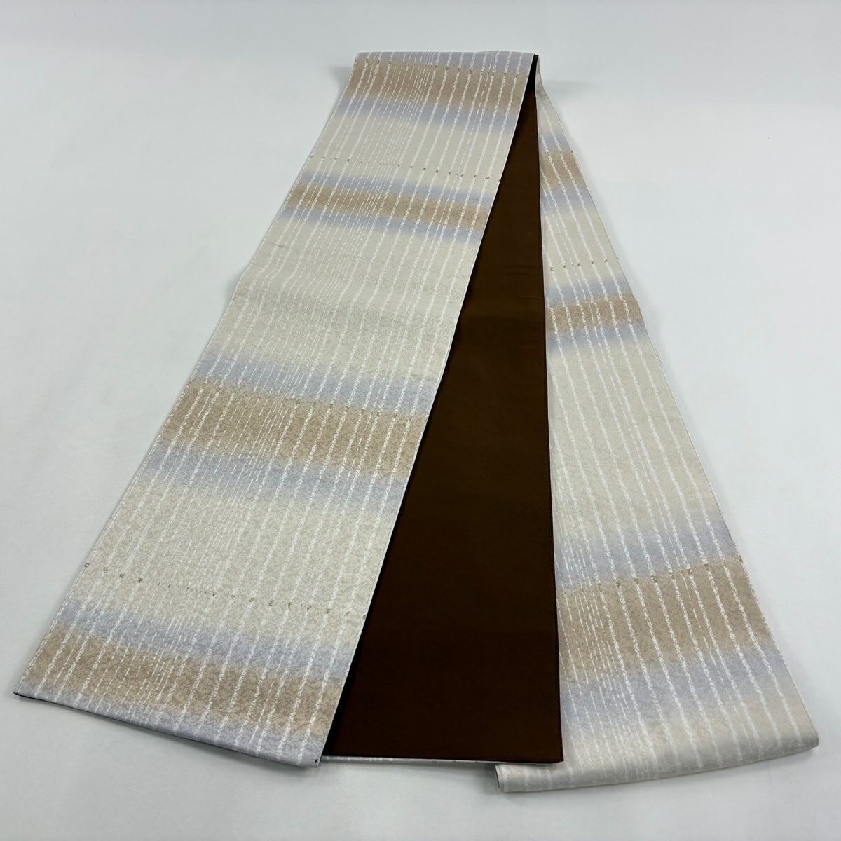【美品】 袋帶 秀品級 條紋 段條紋 漸層 米色 全通 純蠶絲