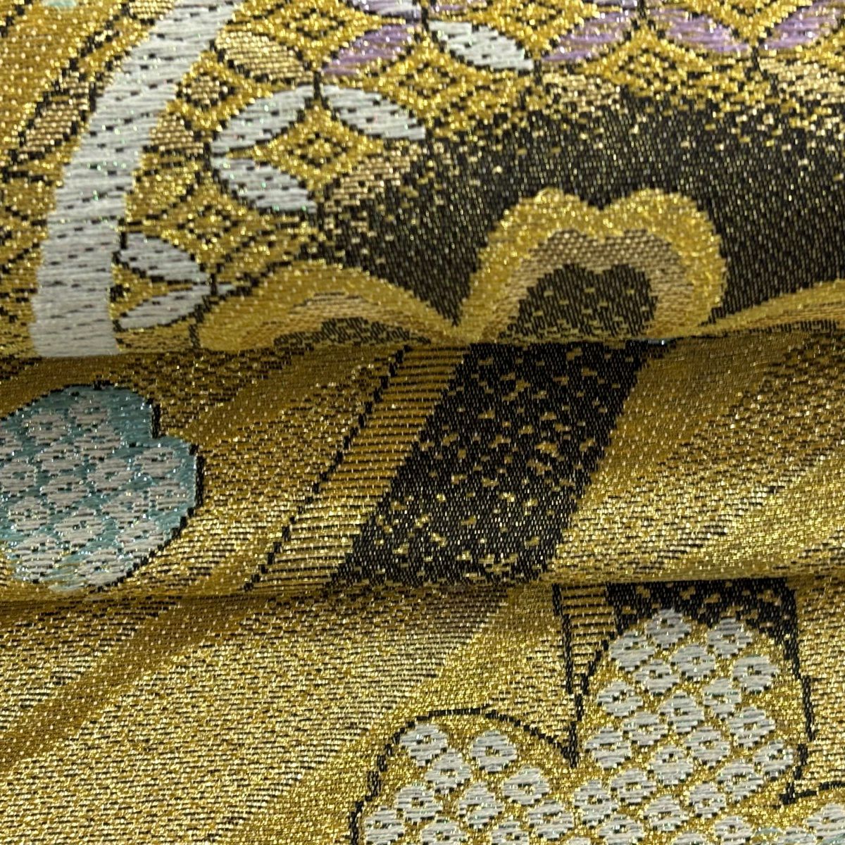【美品】 袋帶 優品級 振袖禮服禮服用 櫻花 流水 金絲 金金箔 金色 六通 純蠶絲