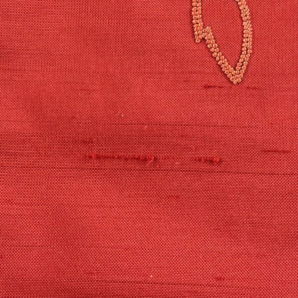 名古屋帶 秀品級 紬織織 草花紋紋 霞 汕頭刺繡 相良刺繡 紅 純蠶絲