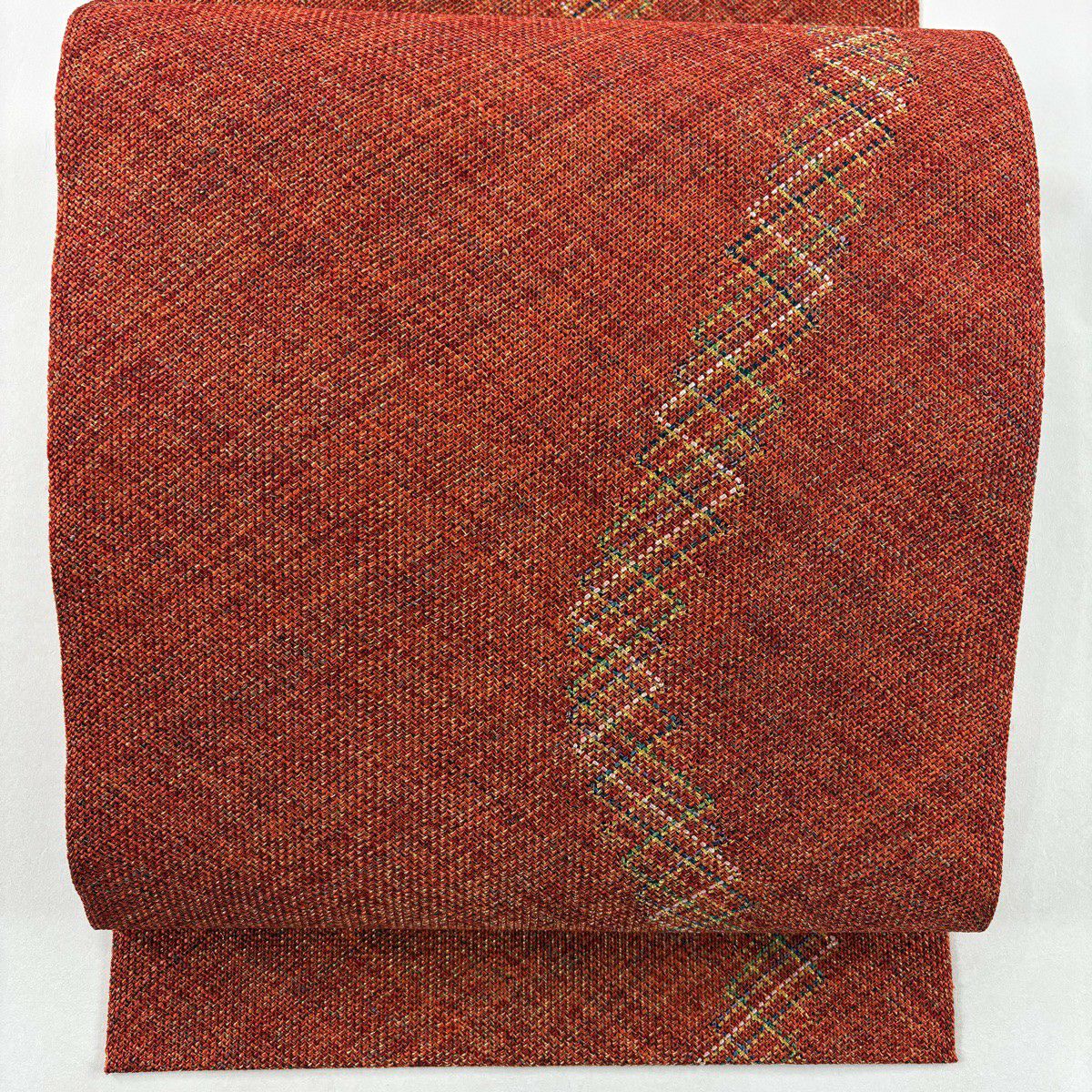 【美品】 名古屋帶 秀品級 八寸名古屋帶 松樹葉仕立 雜幾何 金絲 朱 純蠶絲