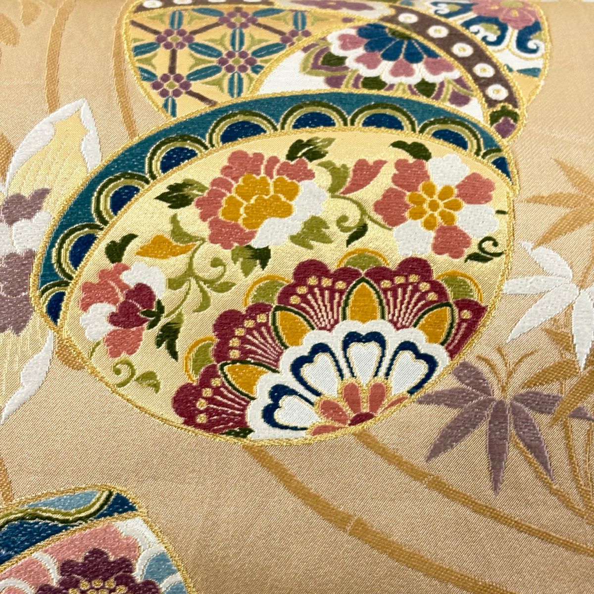 袋帶 秀品級 雅宴珠寶紋 金絲 金金箔 淺茶 六通 純蠶絲