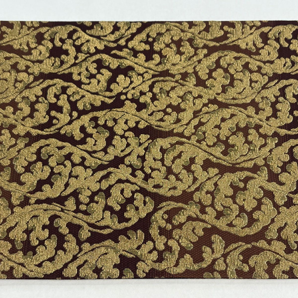 【美品】 袋帶 名品級 唐草紋 金糸 金金箔 茶 六通 純蠶絲