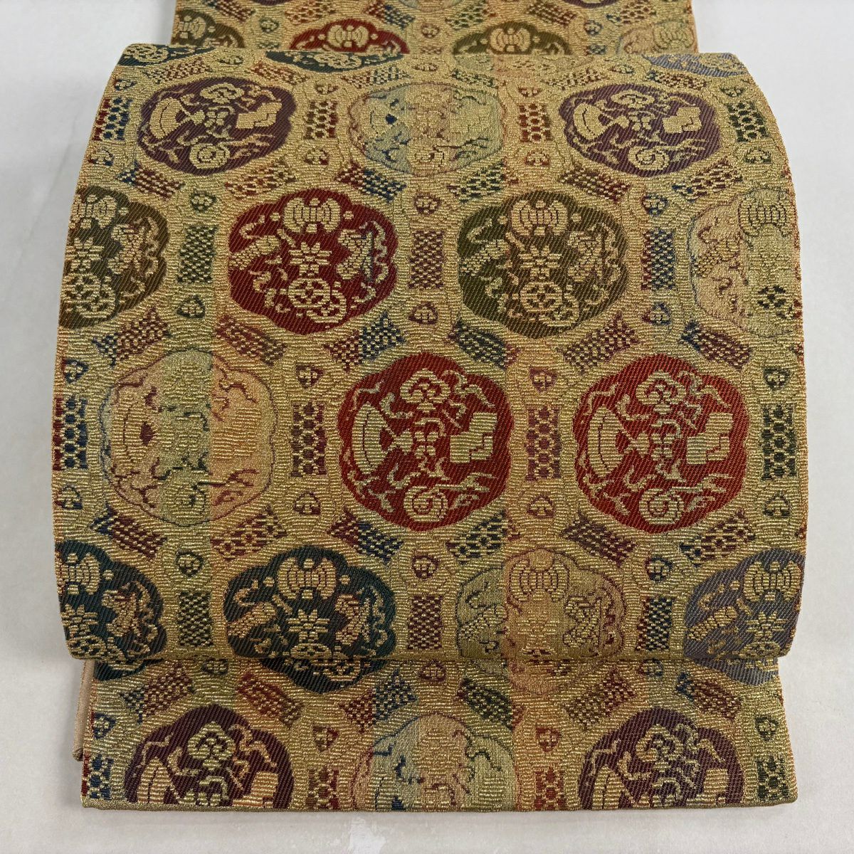 袋帶 名品級 寶盡くし 花紋 金絲 金 六通 純蠶絲